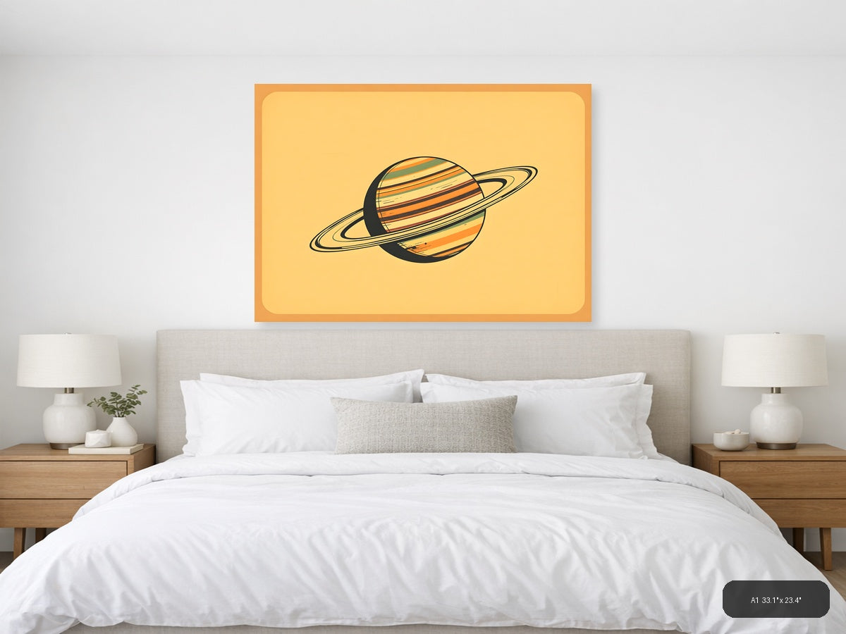 Vintage Saturn Planet with Rings Illustration Wall Art — A1 / Bedroom