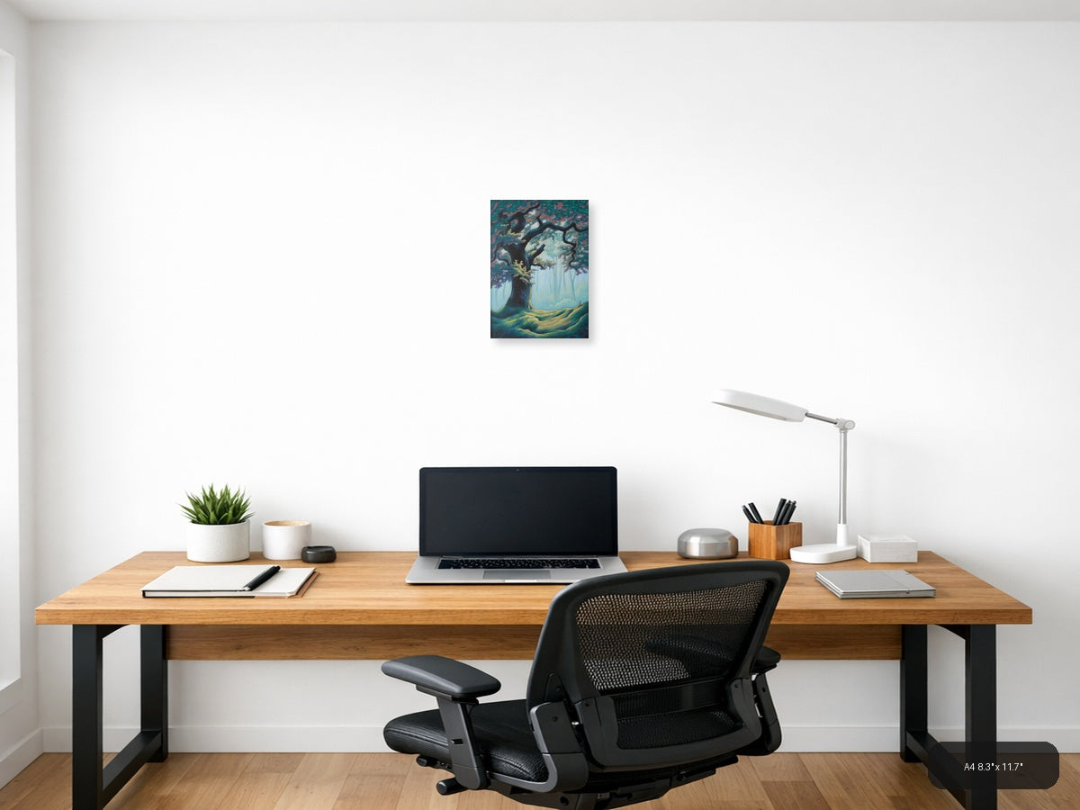 Ancient Twisted Tree Forest Landscape Abstract Wall Art — A4 / Office
