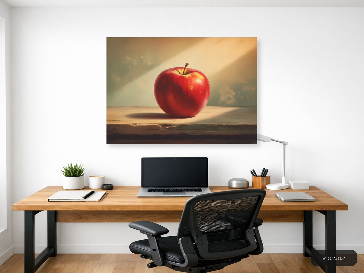 Vintage Red Apple Sunlit Still Life Wall Art — A1 / Office
