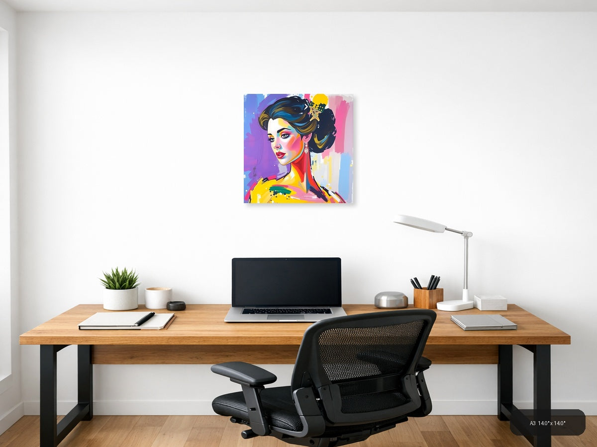 Colorful Pop Art Woman Portrait Abstract Wall Art — A3 / Office