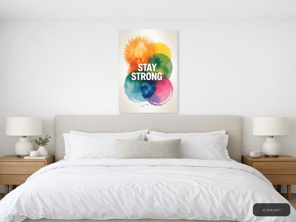 Stay Strong Watercolor Rainbow Circles Wall Art — A1 / Bedroom