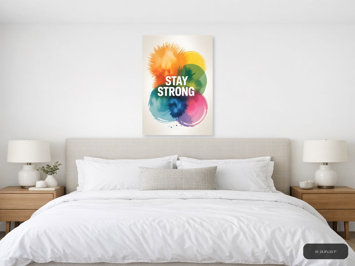Stay Strong Watercolor Rainbow Circles Wall Art — A1 / Bedroom