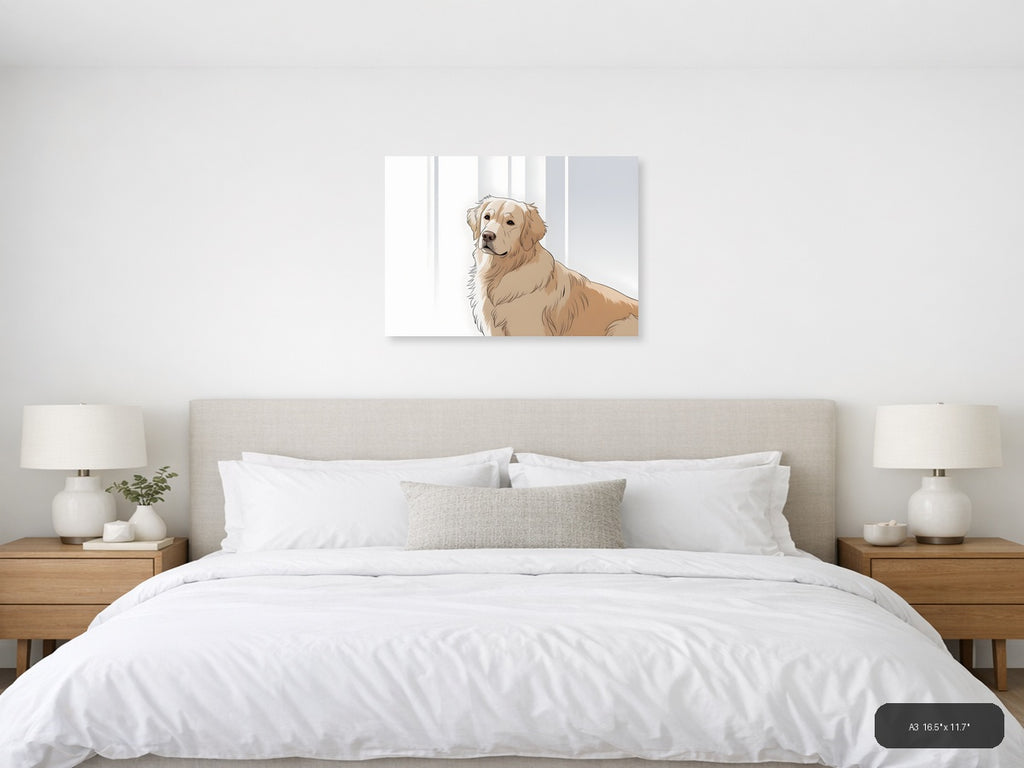 Golden Retriever Portrait Minimalist Wall Art — A3 / Bedroom