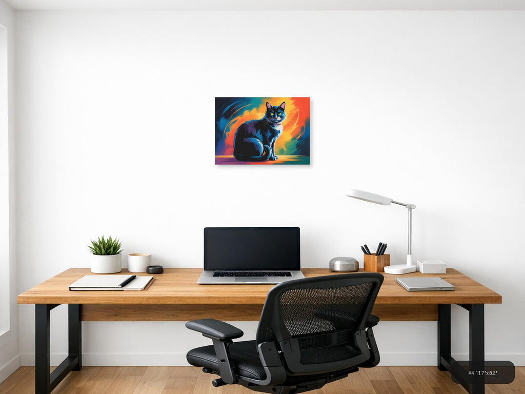 Abstract Colorful Cat Portrait Modern Wall Art — A4 / Office