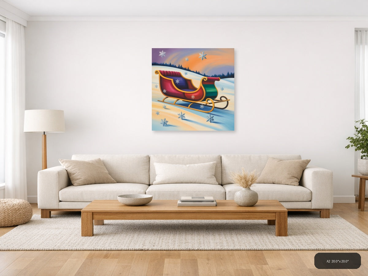 Santa's Sleigh Winter Landscape Abstract Wall Art — A2 / Living Room