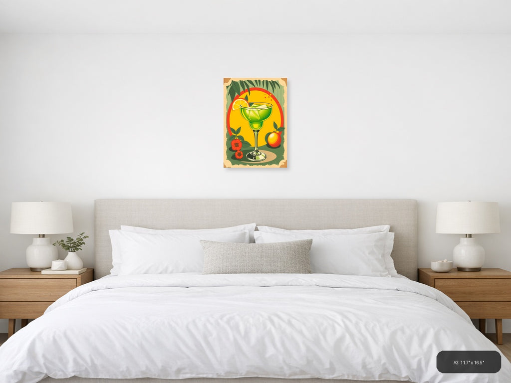 Vintage Margarita Cocktail with Citrus Fruits Wall Art — A3 / Bedroom