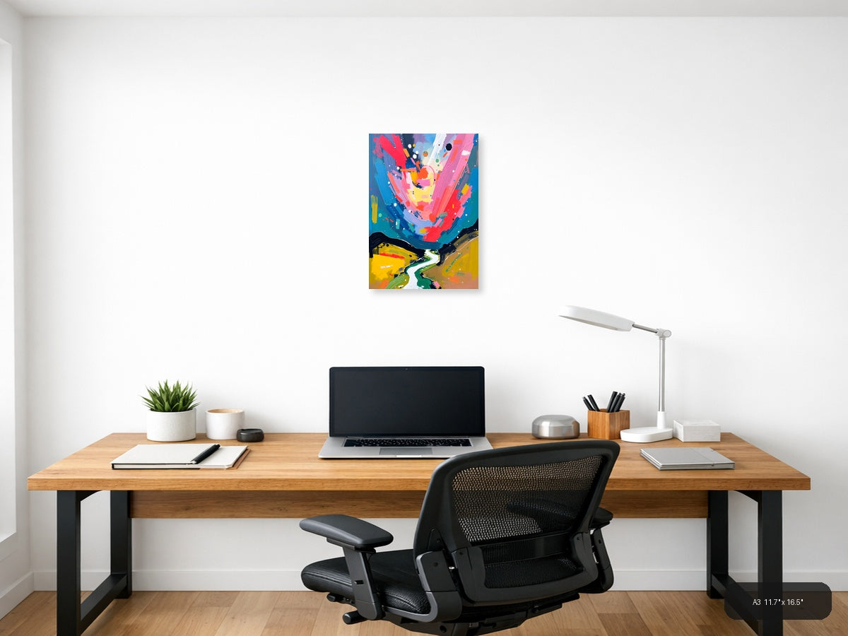 Vibrant Abstract Landscape with River - Colorful Wall Art — A3 / Office