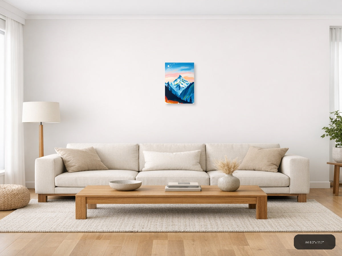 Snow-Capped Mountain Peak Abstract Landscape Wall Art — A4 / Living Room