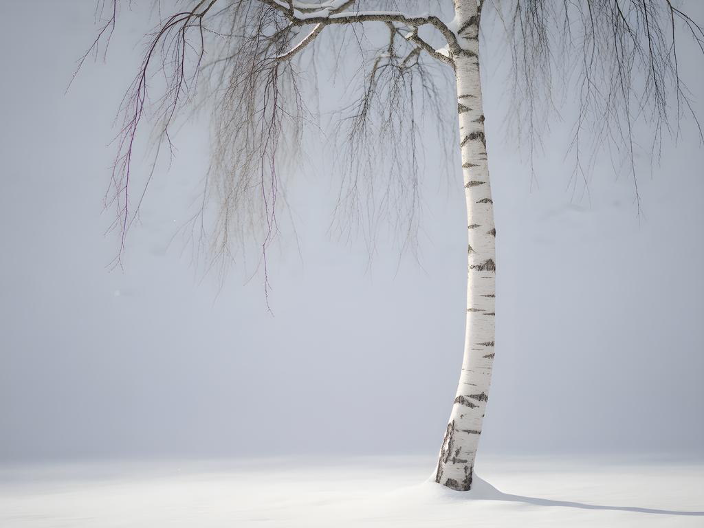 Minimalist Winter Birch Tree in Snow Landscape Wall Art