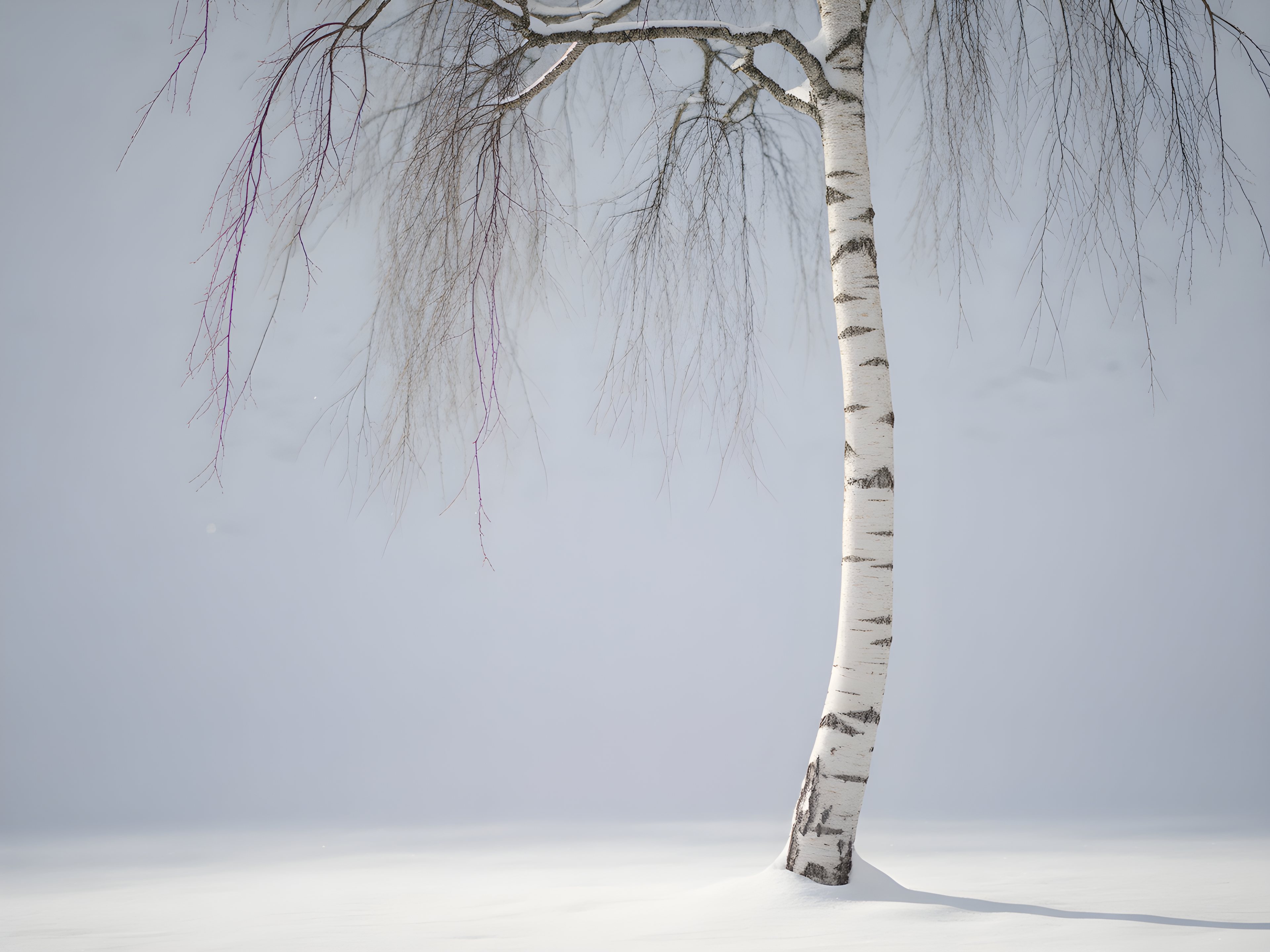 Minimalist Winter Birch Tree in Snow Landscape Wall Art
