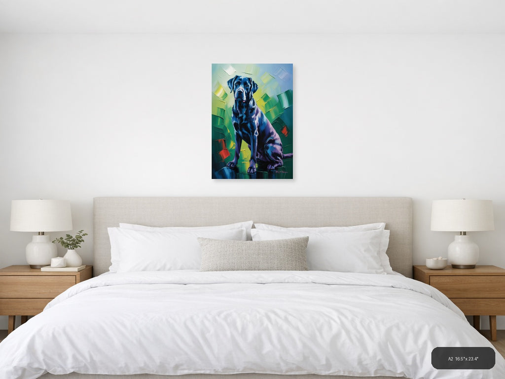 Abstract Blue Labrador Portrait Modern Wall Art — A2 / Bedroom