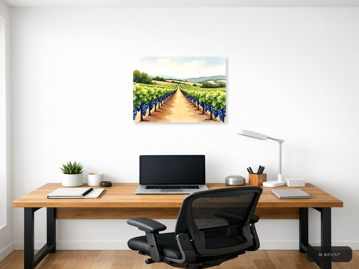 Vineyard Landscape Watercolor Wall Art — A3 / Office