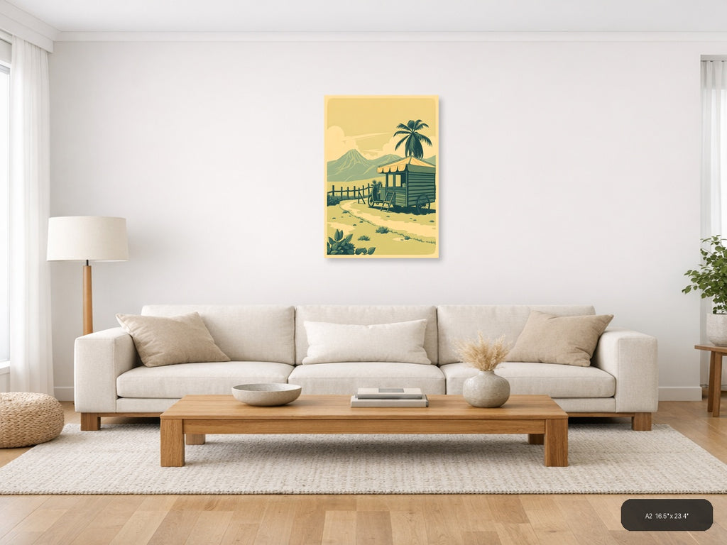 Vintage Desert Caravan Trailer Palm Tree Wall Art — A2 / Living Room