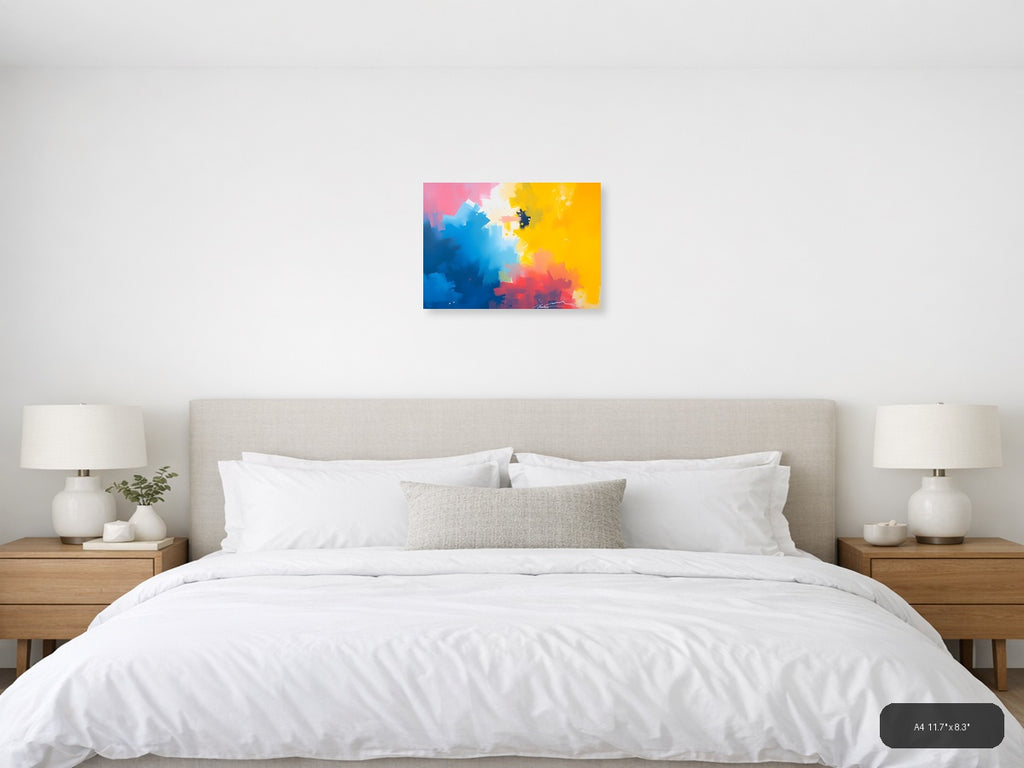 Blue Yellow Red Abstract Brushstrokes Modern Wall Art — A4 / Bedroom
