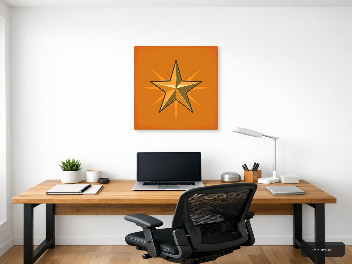 Vintage Gold Star Burst Orange Wall Art — A2 / Office
