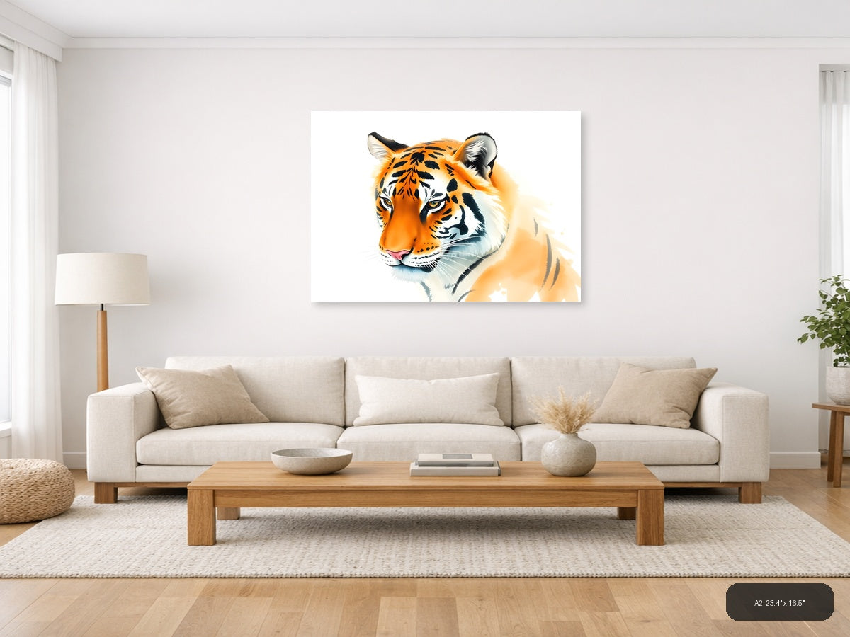 Tiger Portrait Watercolor Wall Art — A2 / Living Room