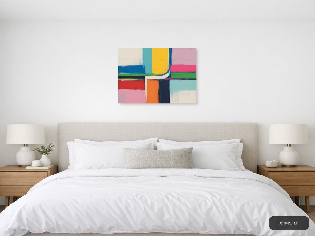 Colorful Abstract Geometric Shapes Modern Wall Art — A3 / Bedroom
