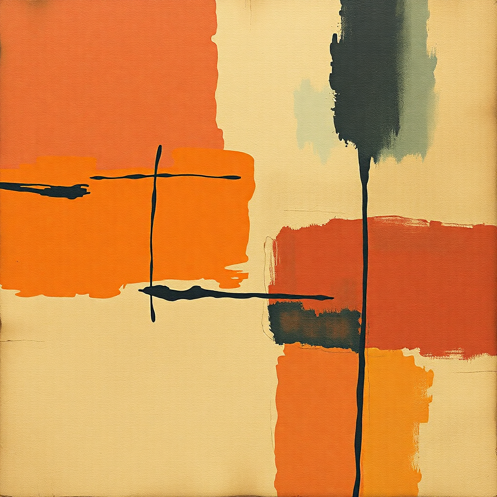 Vintage Abstract Cross Orange and Cream Wall Art