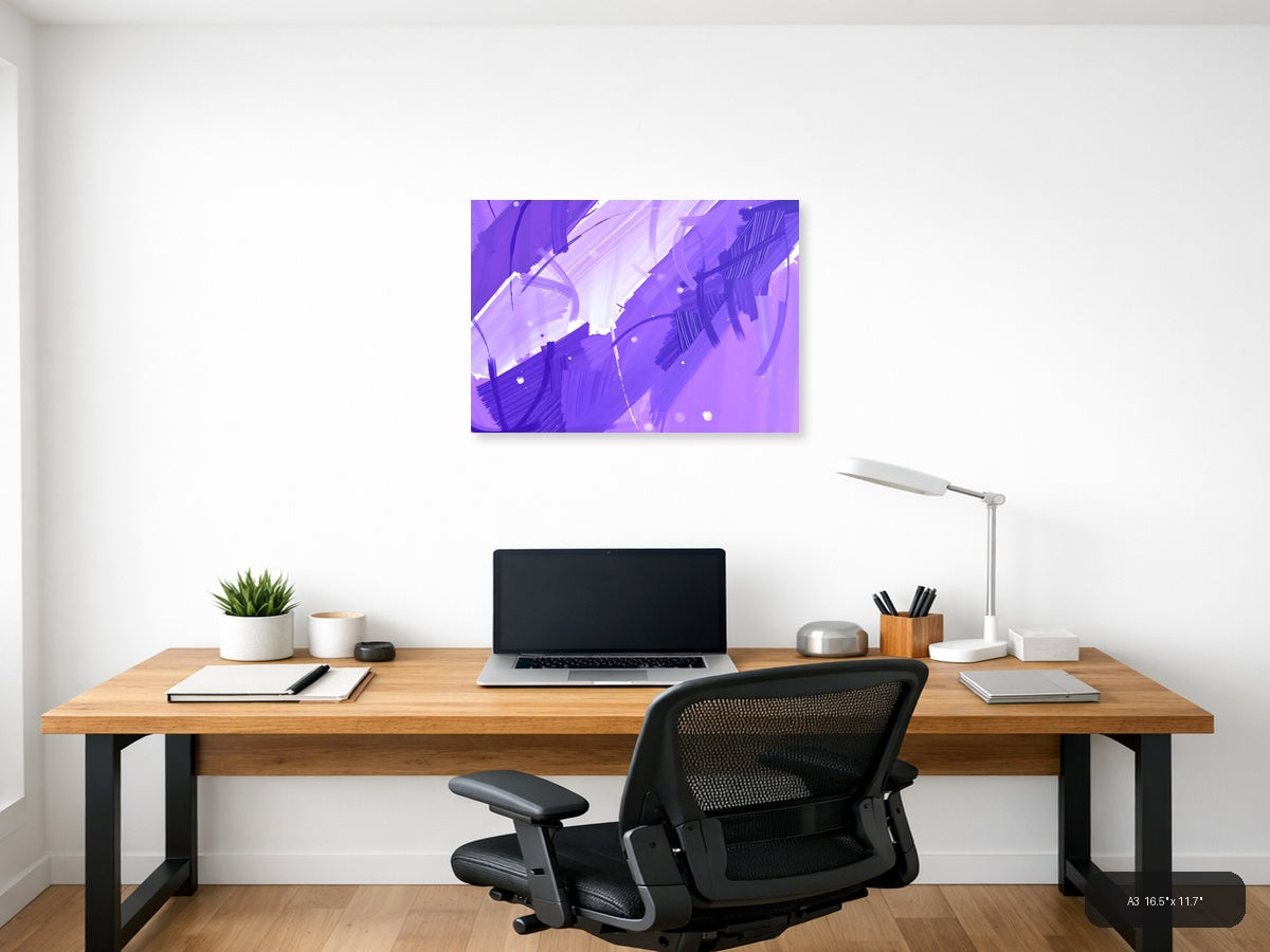 Purple Abstract Brushstrokes & Light Rays Wall Art — A3 / Office