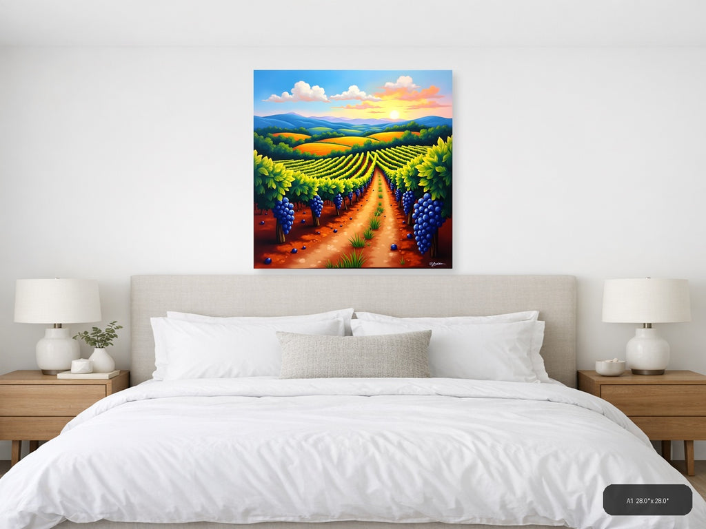 Vibrant Vineyard Sunset - Abstract Landscape Wall Art — A1 / Bedroom