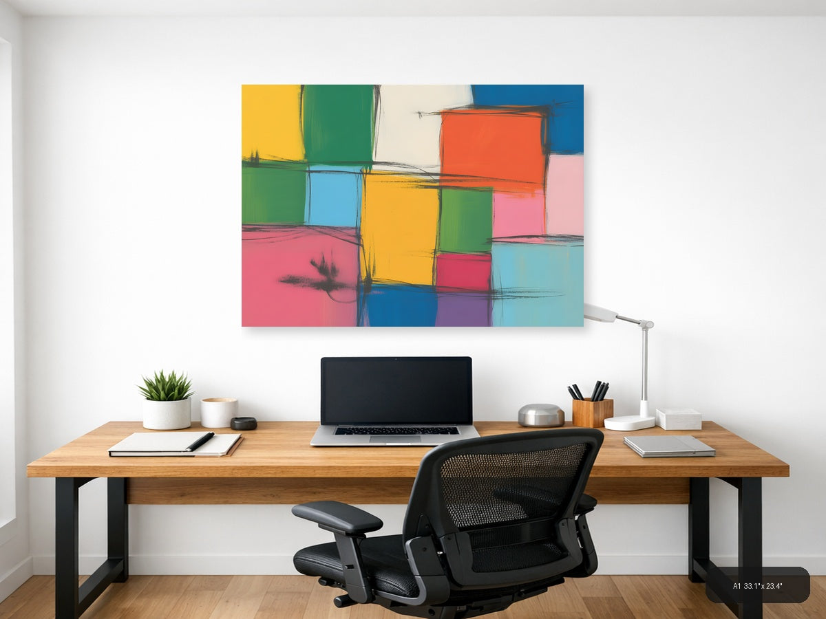 Colorful Abstract Grid Modern Geometric Wall Art — A1 / Office