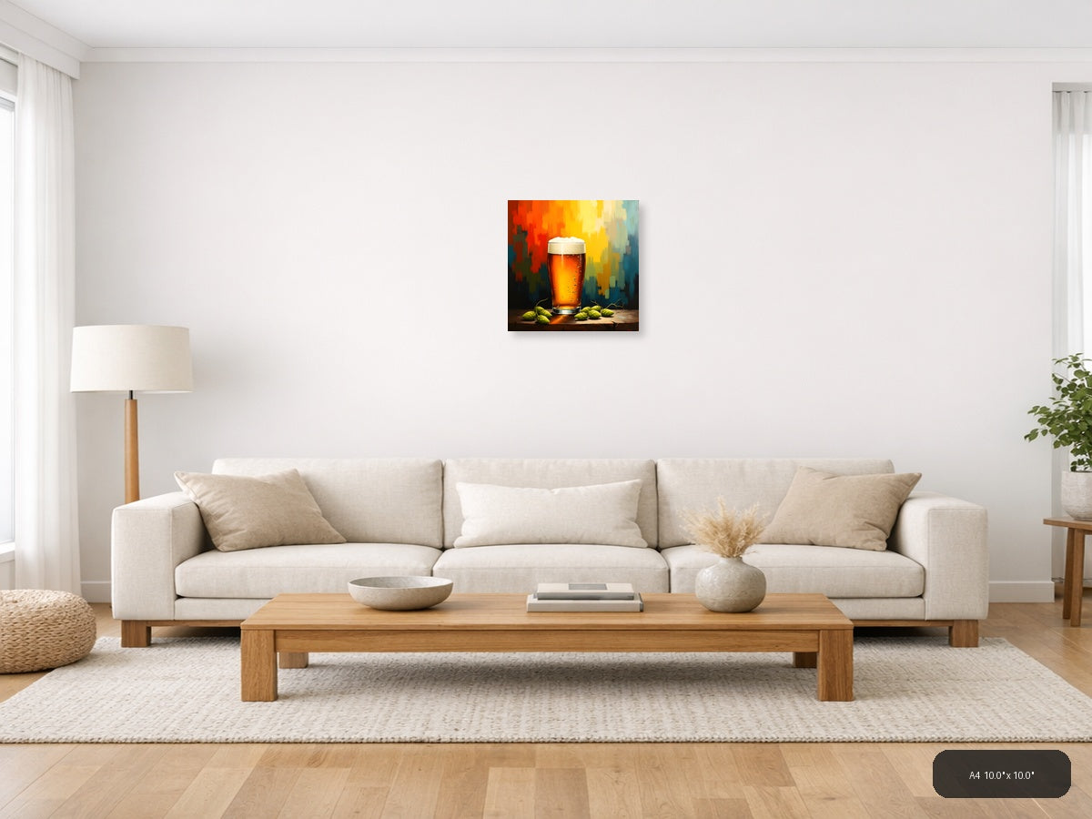 Abstract Beer Glass with Hops Wall Art — A4 / Living Room