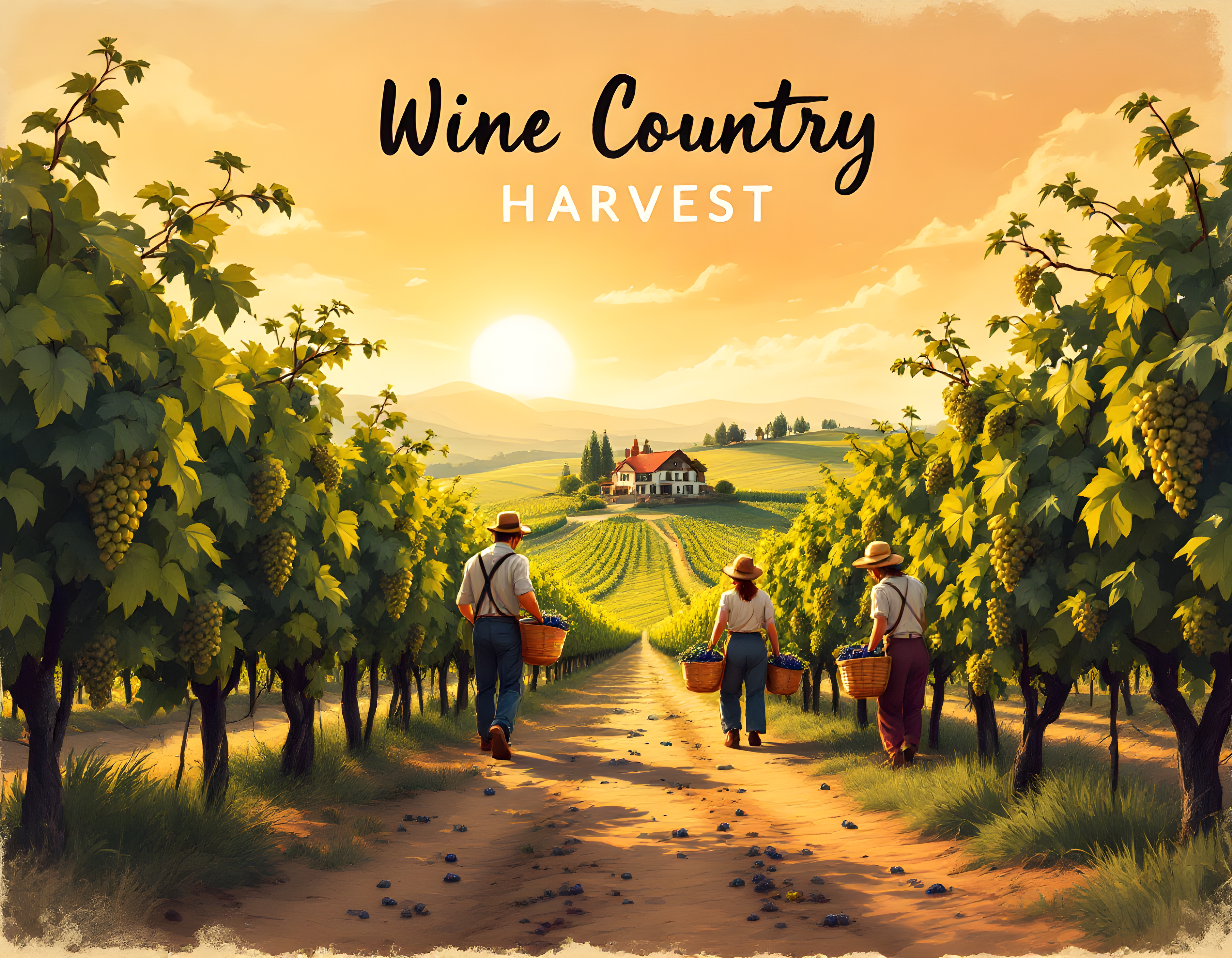 Vintage Wine Country Harvest Vineyard Workers Wall Art