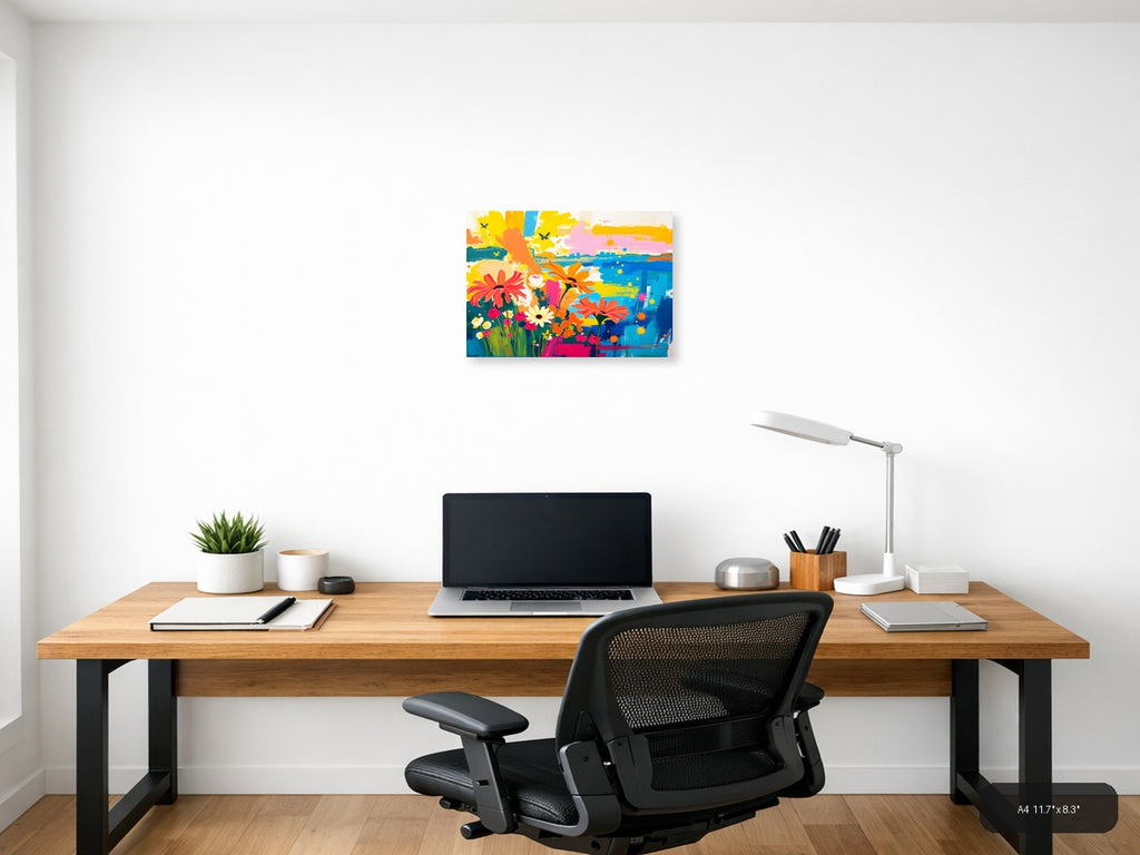 Vibrant Flower Garden Abstract Landscape Wall Art — A4 / Office
