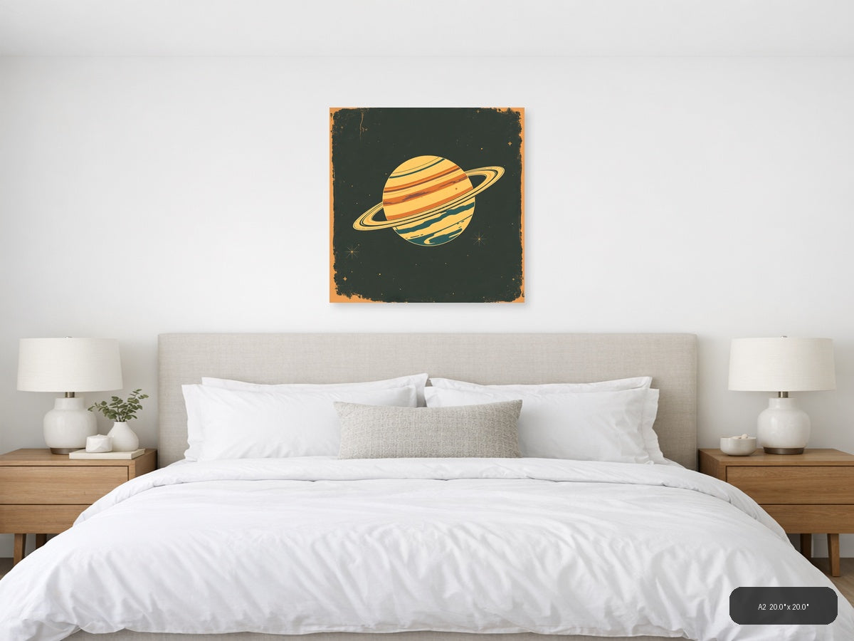 Vintage Saturn Planet Illustration Square Wall Art — A2 / Bedroom