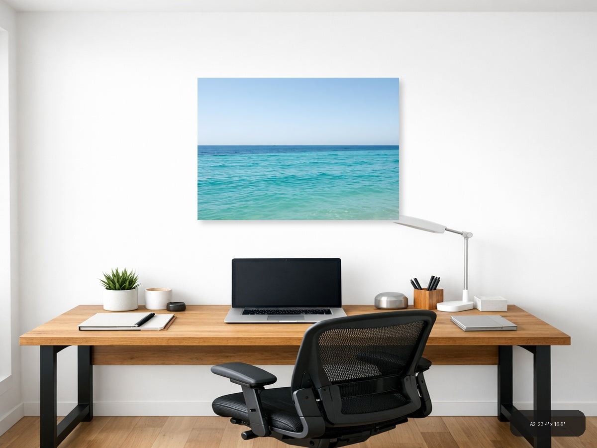 Minimalist Turquoise Ocean Horizon Wall Art — A2 / Office