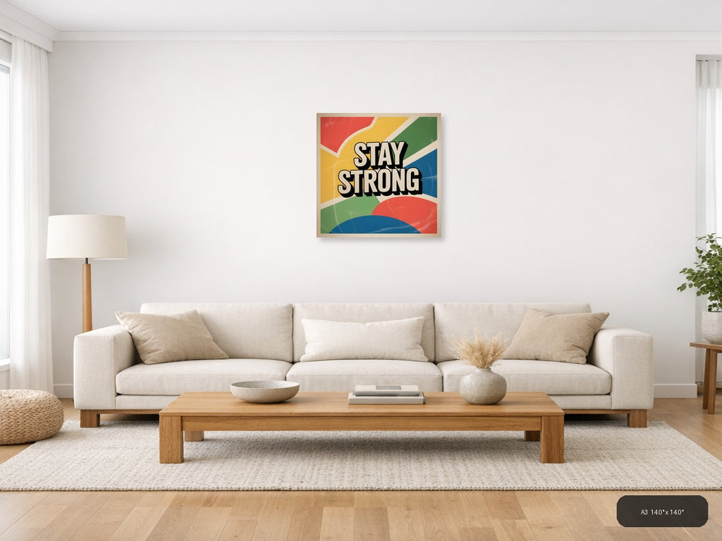 Stay Strong Vintage Motivational Retro Wall Art — A3 / Living Room