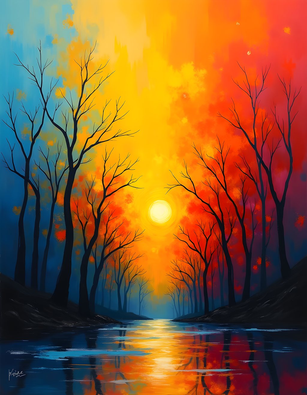 Sunset River Abstract Landscape Wall Art