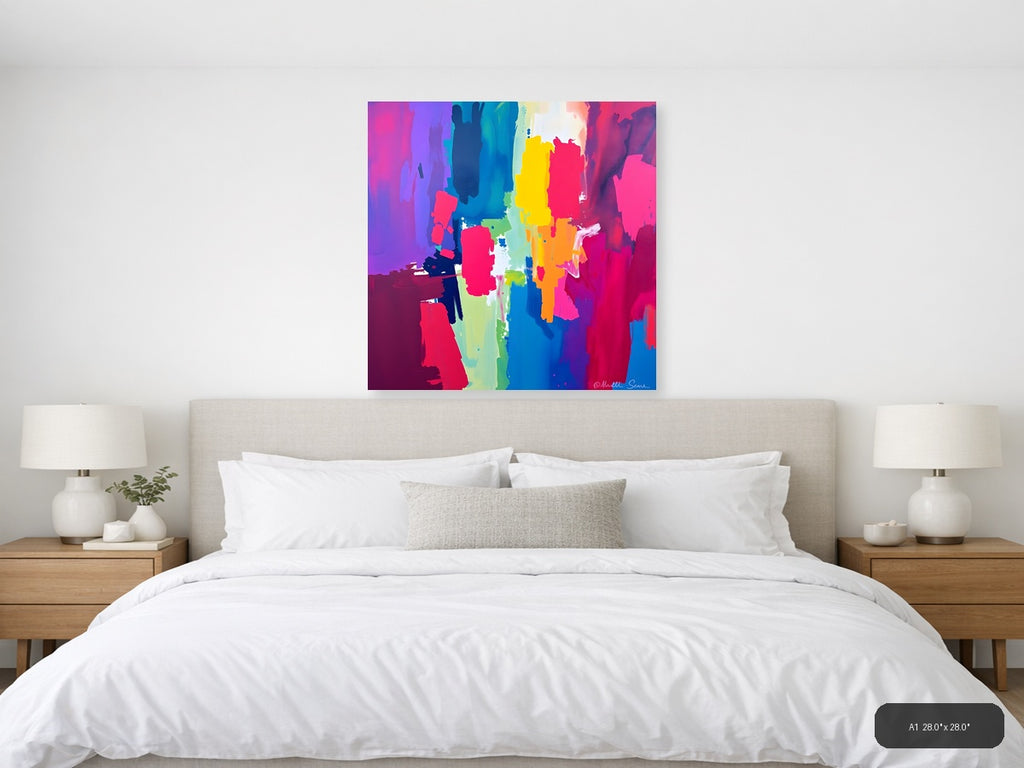 Vibrant Abstract Neon Brushstrokes Square Wall Art — A1 / Bedroom