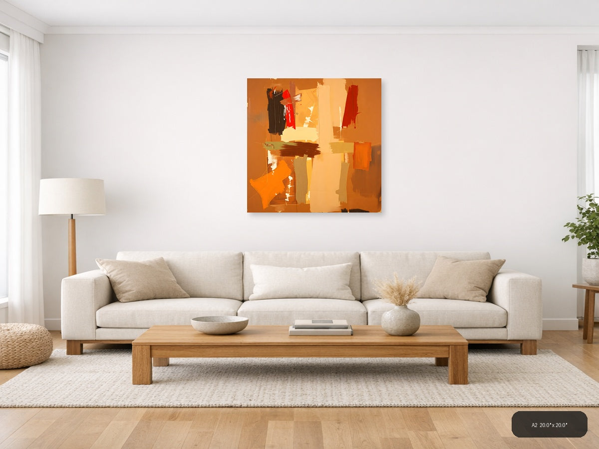 Abstract Orange & Red Geometric Modern Wall Art — A2 / Living Room