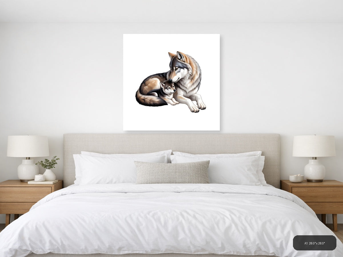 Husky Mother & Puppy Minimalist Wall Art — A1 / Bedroom