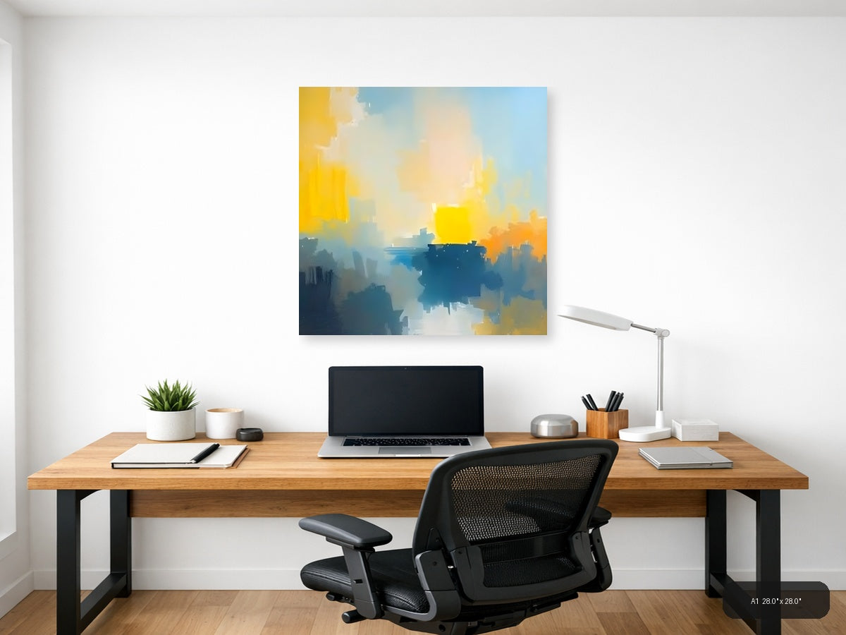 Abstract Waterfront Sunrise with Yellow Sky Wall Art — A1 / Office