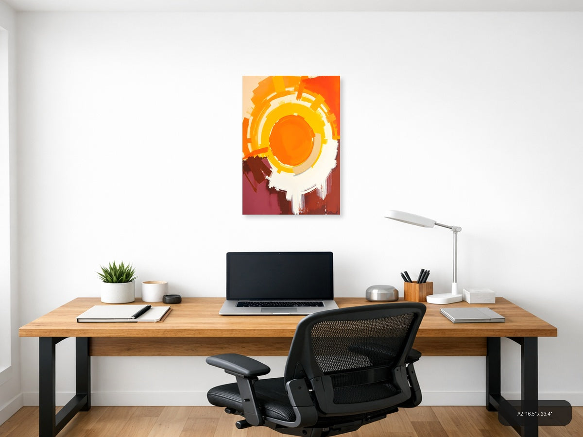 Abstract Concentric Circles Orange Yellow Wall Art — A2 / Office