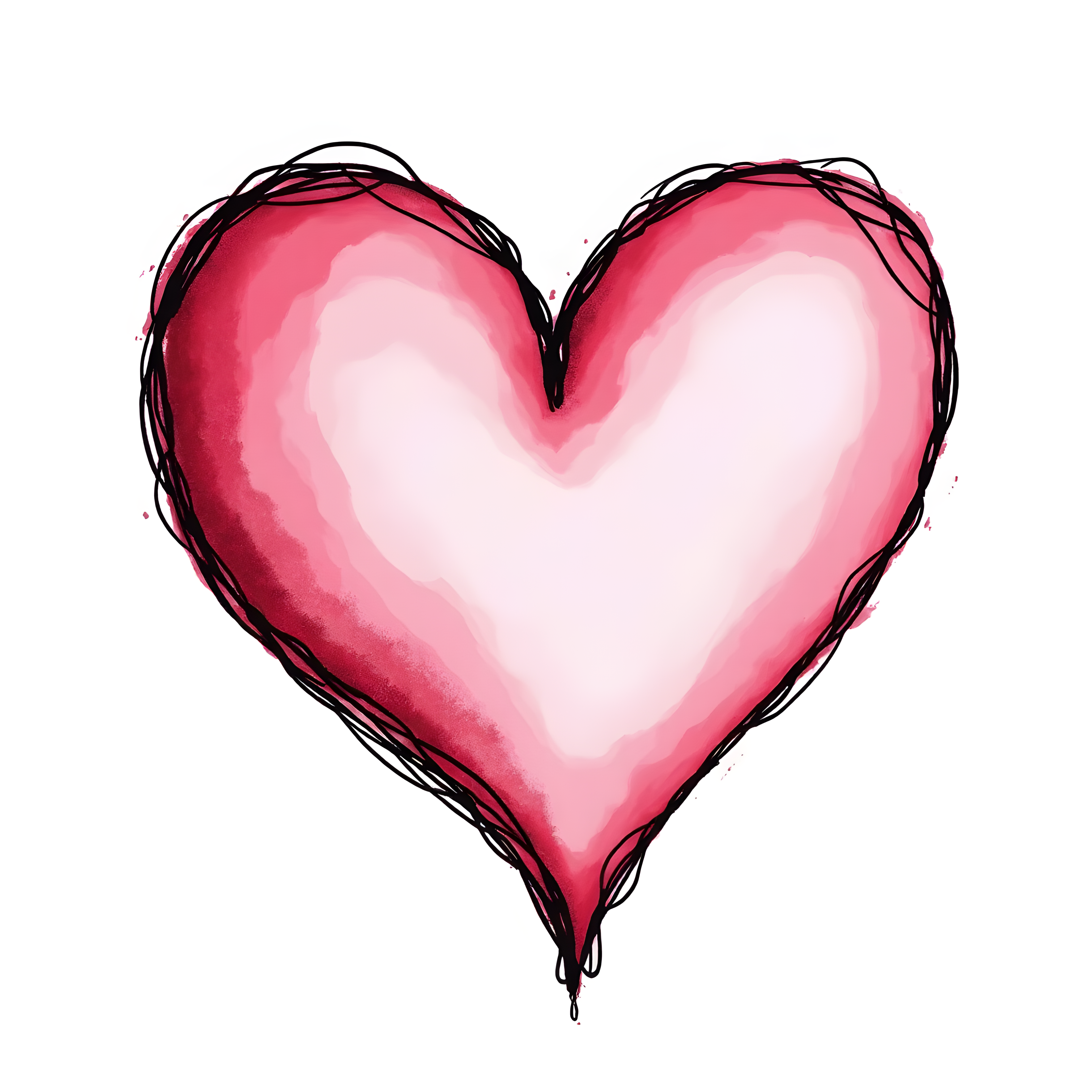 Pink Heart Line Art with Watercolor Fill Wall Art