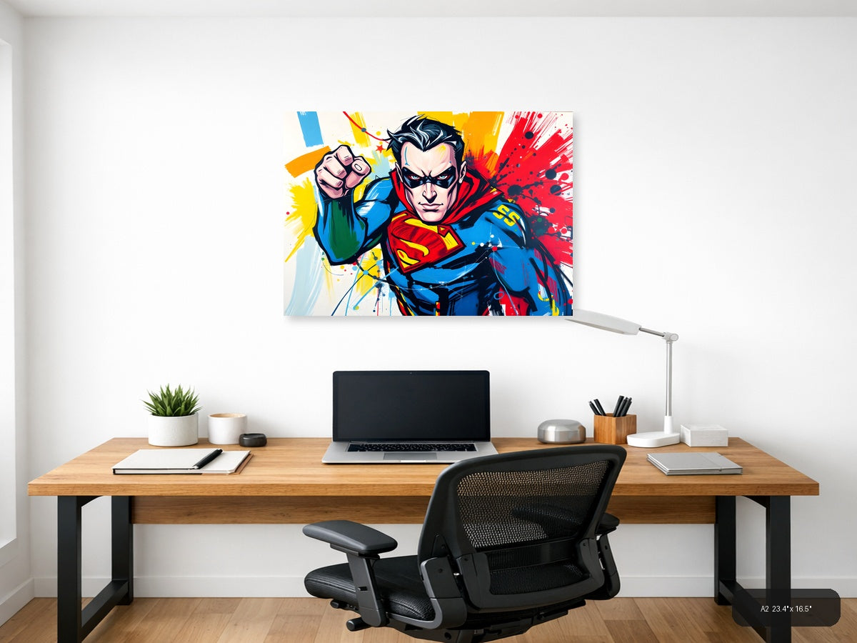 Superman Pop Art Abstract Splatter Wall Art — A2 / Office