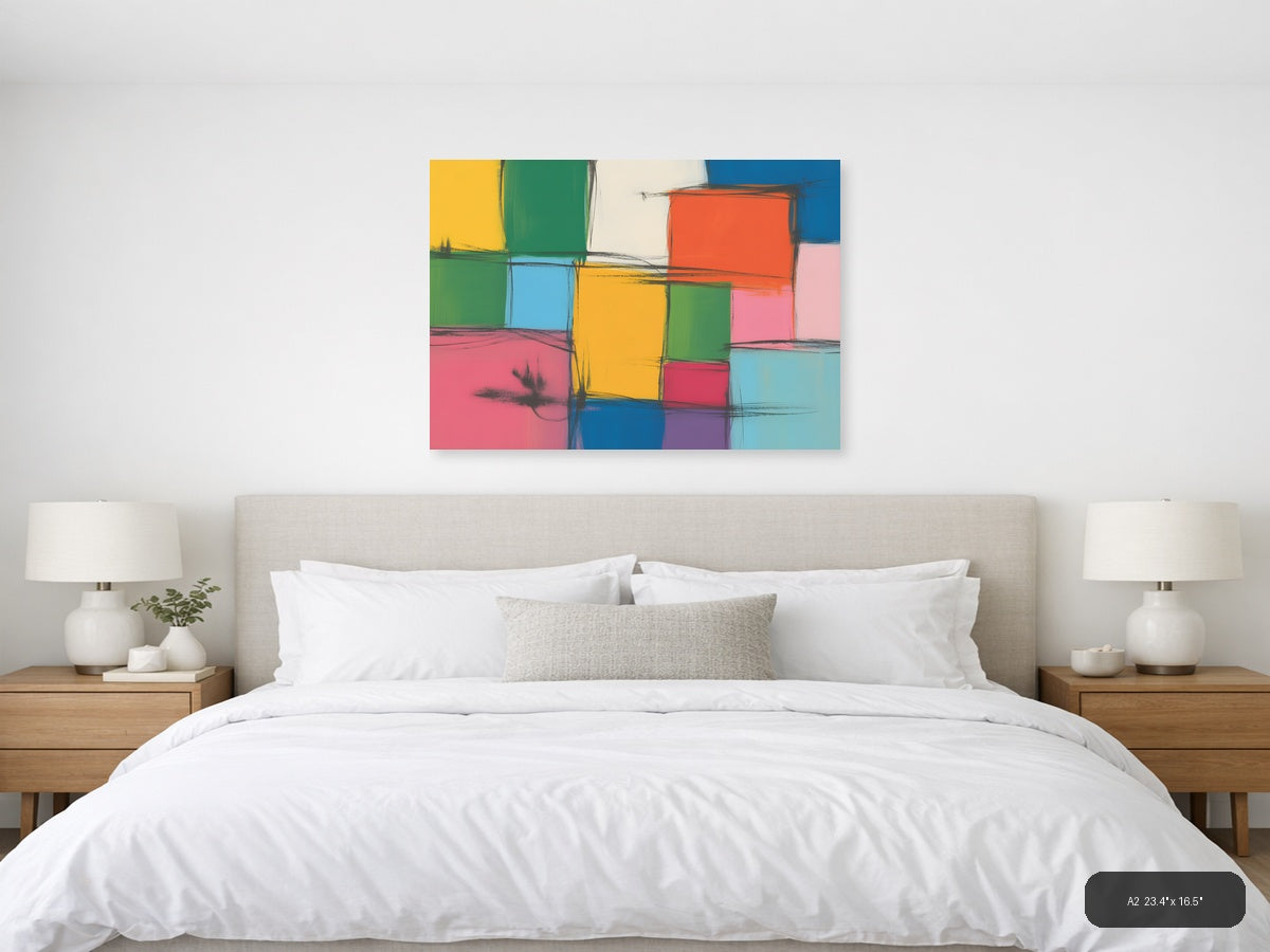 Colorful Abstract Grid Modern Geometric Wall Art — A2 / Bedroom