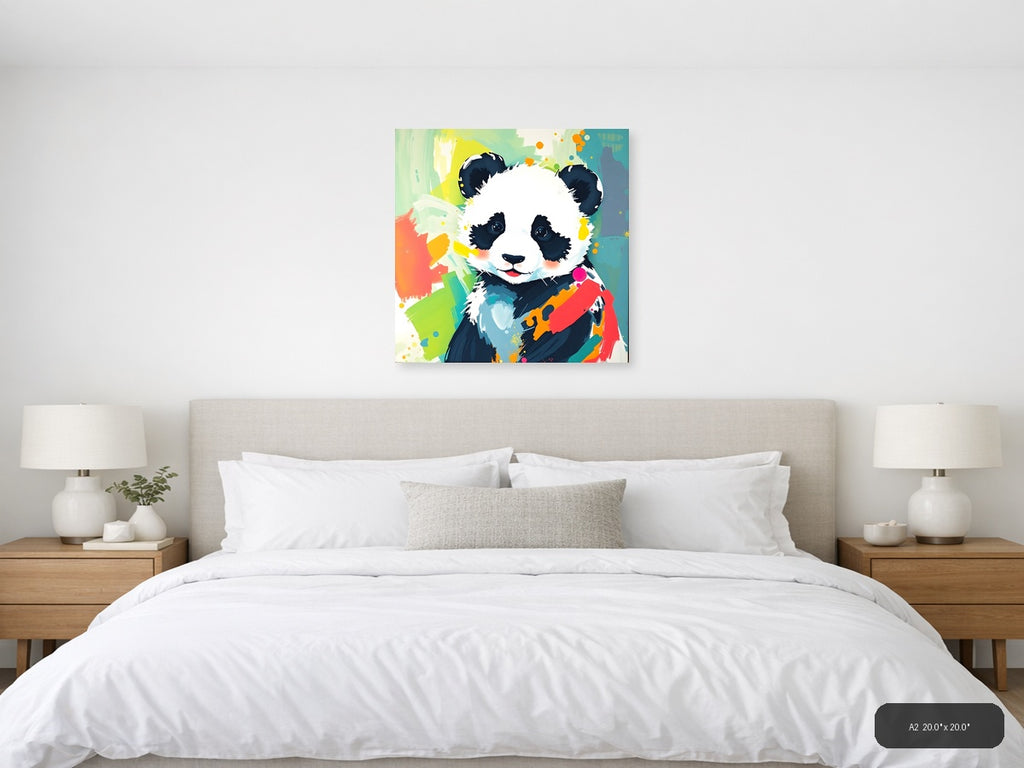 Playful Panda Abstract Colorful Pop Art Wall Art — A2 / Bedroom