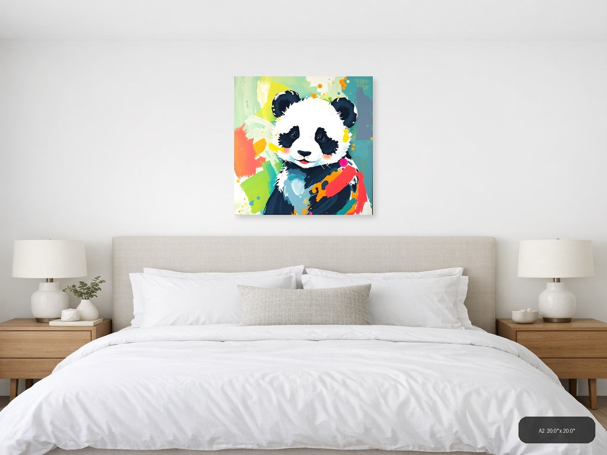Playful Panda Abstract Colorful Pop Art Wall Art — A2 / Bedroom