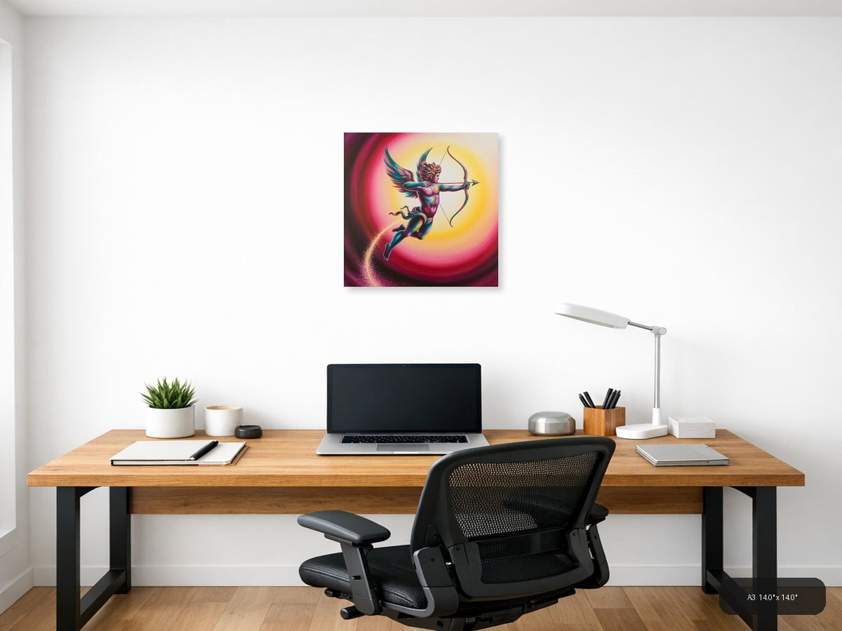 Colorful Cupid Angel with Bow Abstract Wall Art — A3 / Office