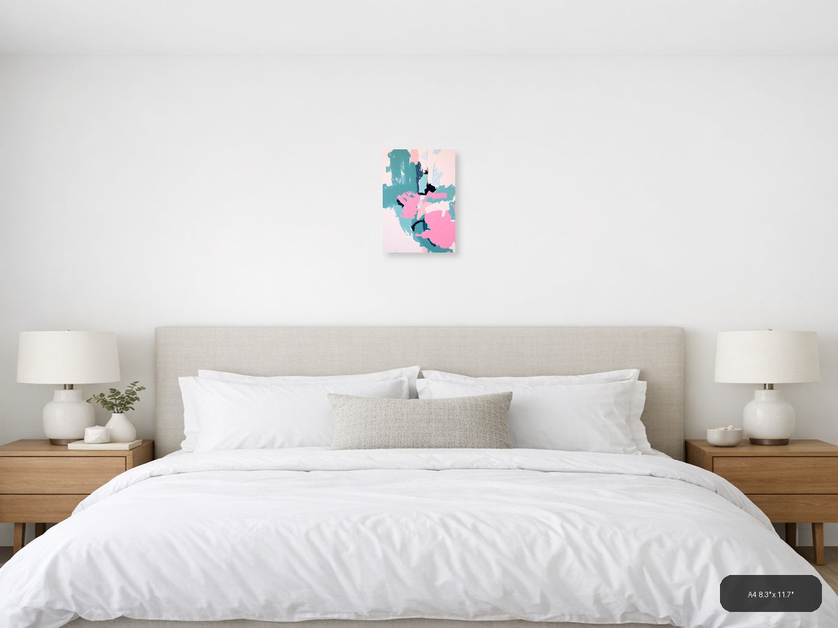 Abstract Teal Pink Black Brushstroke Map Wall Art — A4 / Bedroom
