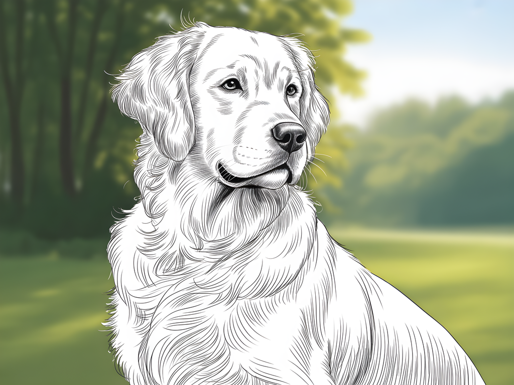 Golden Retriever Portrait Line Art Wall Art