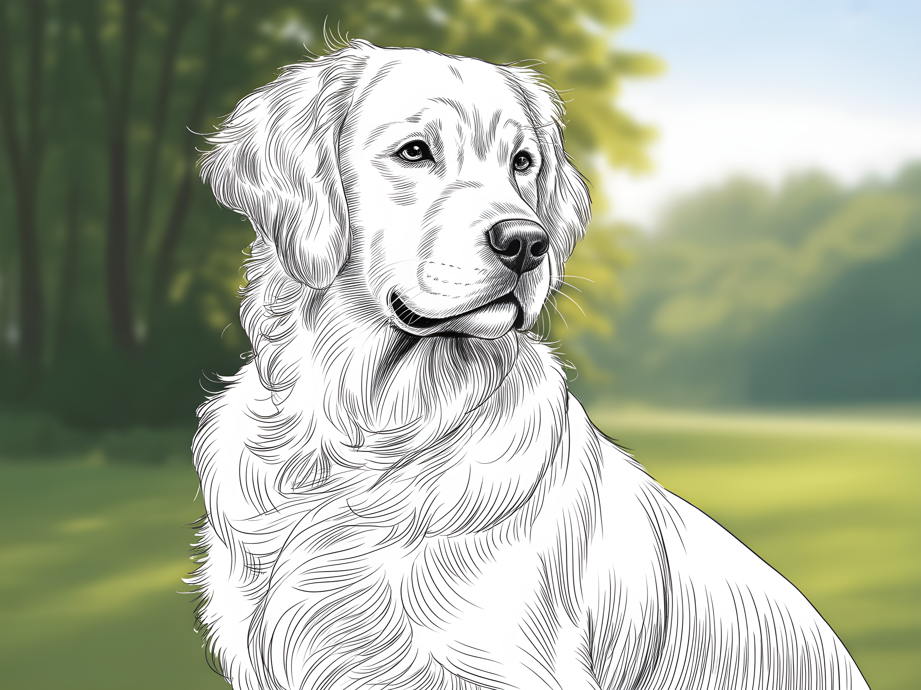 Golden Retriever Portrait Line Art Wall Art