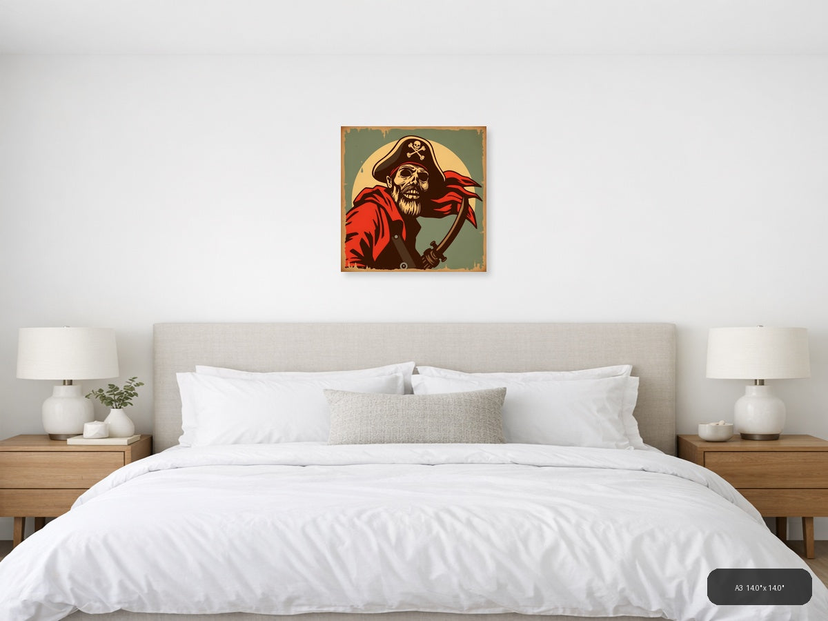 Vintage Pirate Skull Captain Red Coat Wall Art — A3 / Bedroom