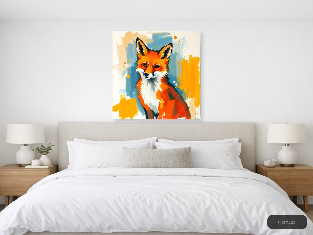 Vibrant Orange Fox Abstract Modern Wall Art — A1 / Bedroom