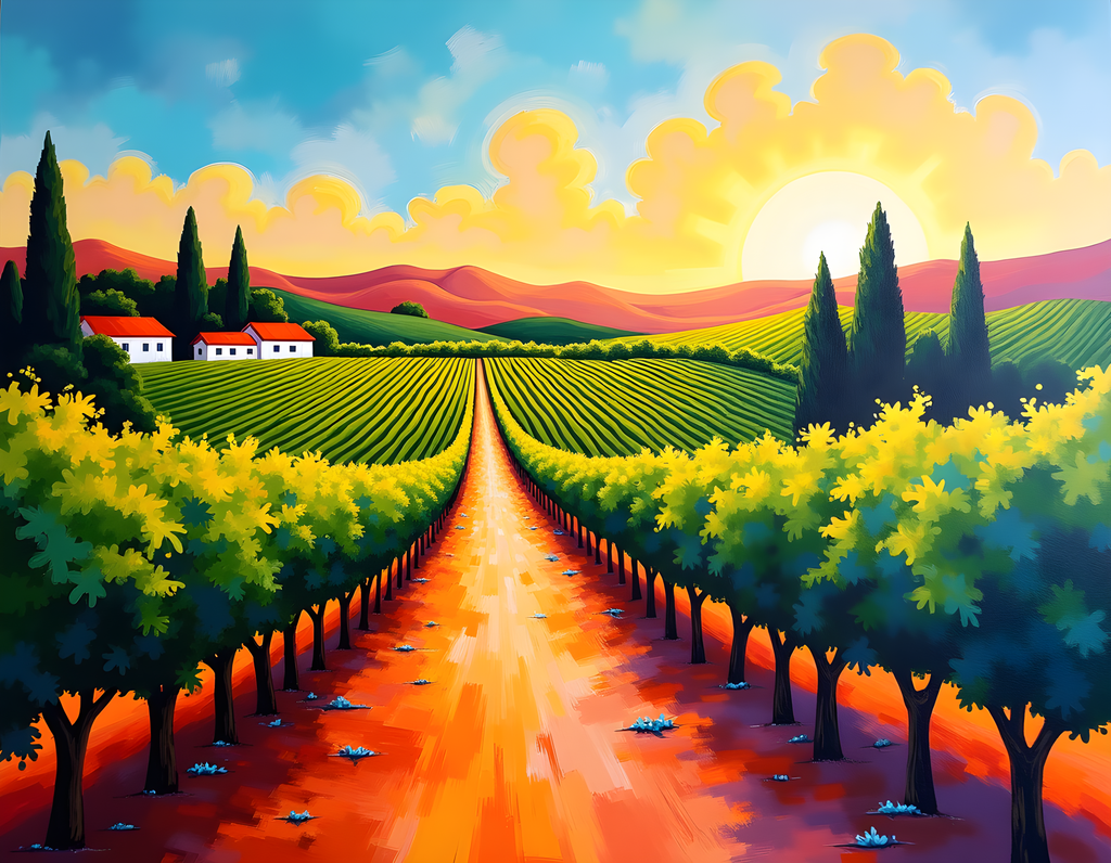 Tuscan Vineyard Landscape Abstract Painting Wall Art