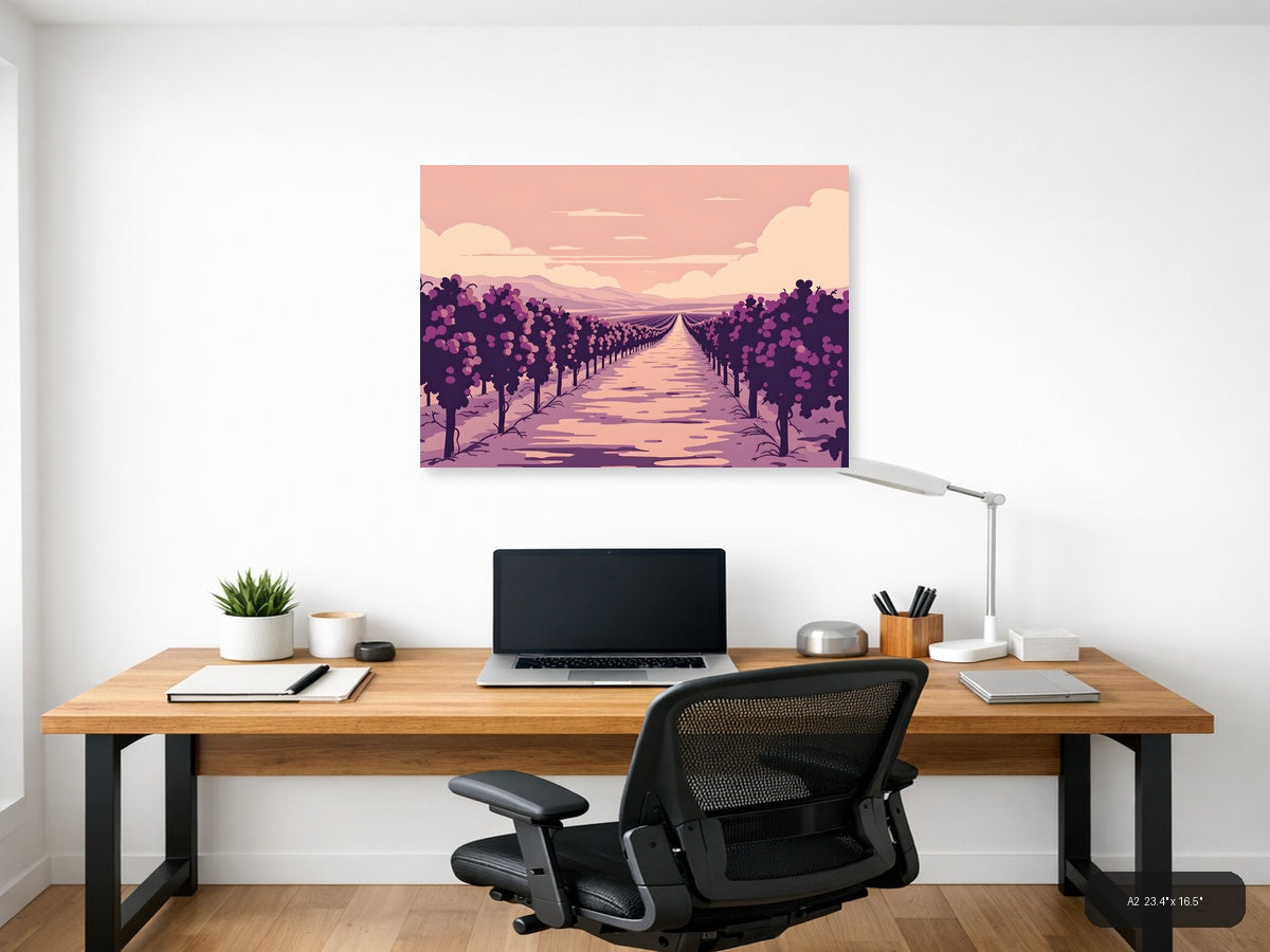 Vintage Purple Vineyard Landscape Wall Art — A2 / Office